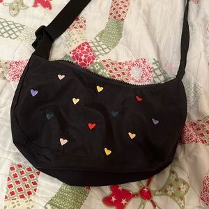 Baggu small crescent- embroidered hearts